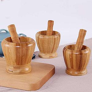 Wooden mortar and pestle