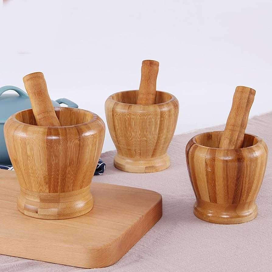 Wooden mortar and pestle