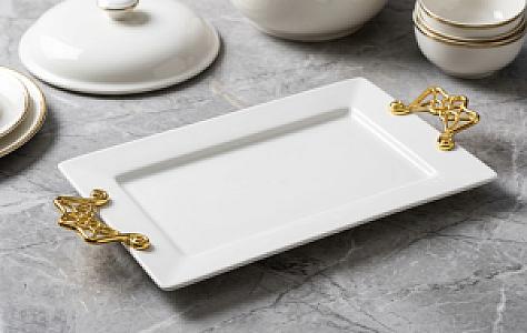 Gold Handle Ceramic Large Tray
